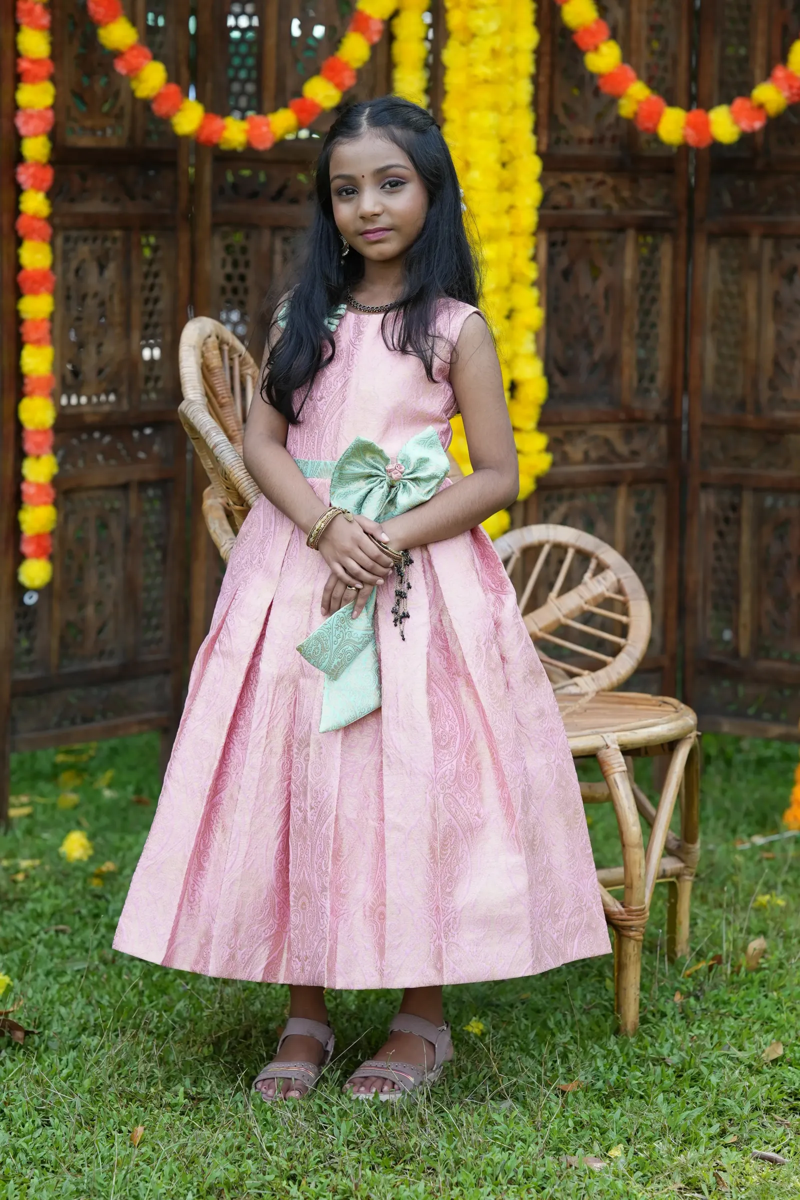 Coral Blue Brocade Dress Frock